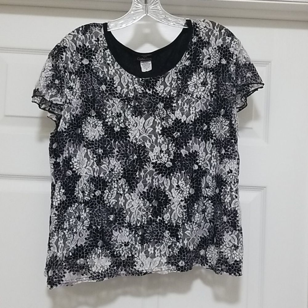 Pink Collection black white lace overlay to